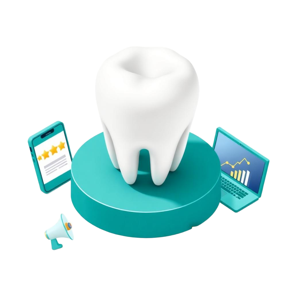 Dental practice growth dashboard with patient reviews, appointment calendar, and local SEO metrics