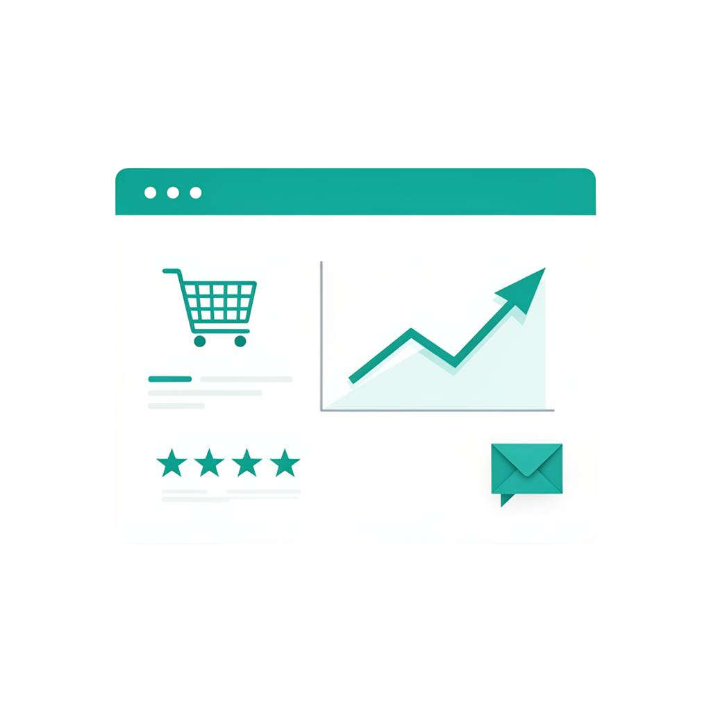 E-commerce growth dashboard with shopping analytics, conversion funnels, and review metrics